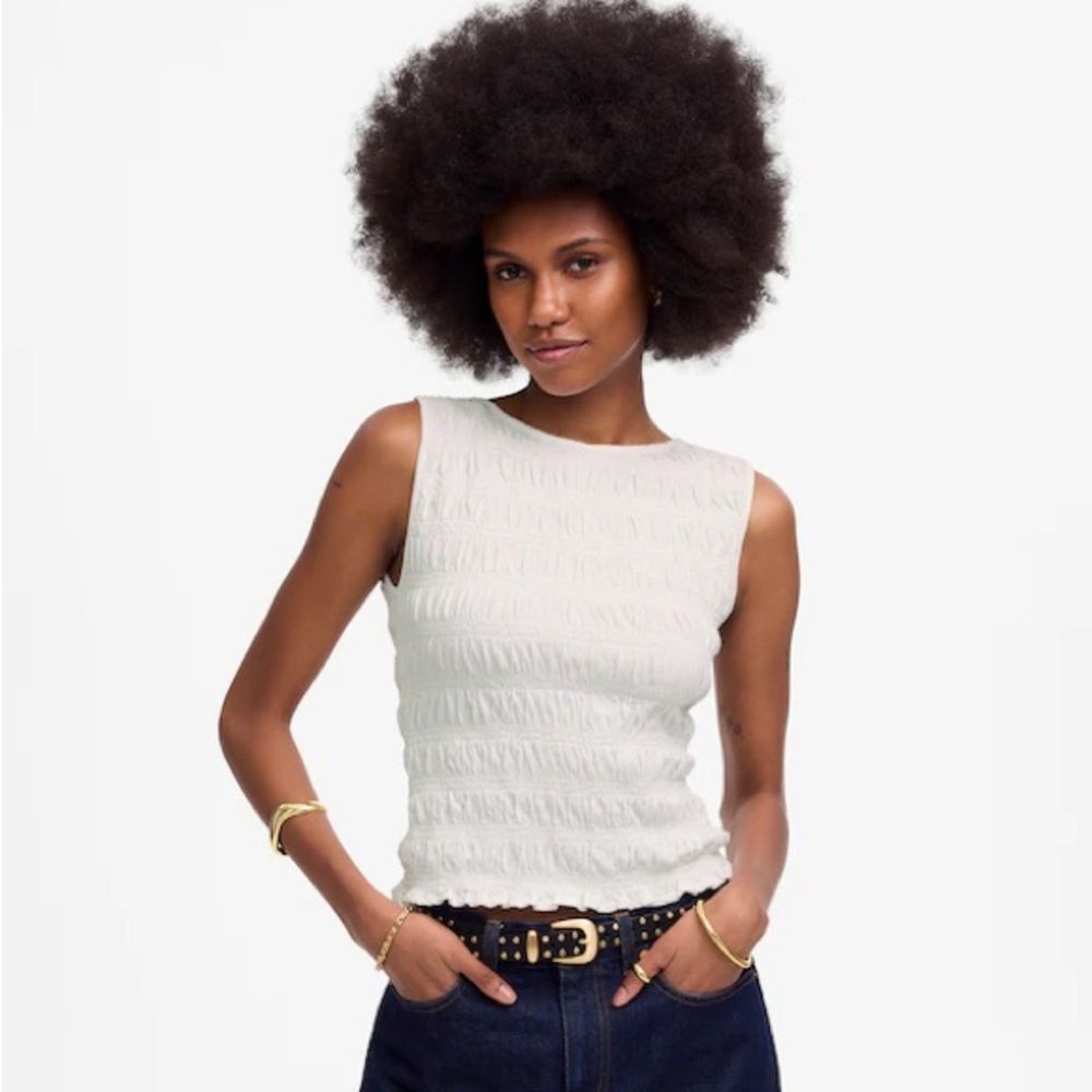 Madewell NWT Smocked Boatneck Tank Size XXS in White